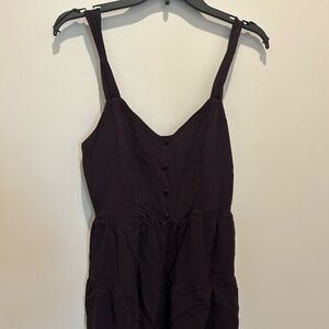 Black Tiered Button-Front Romper Medium